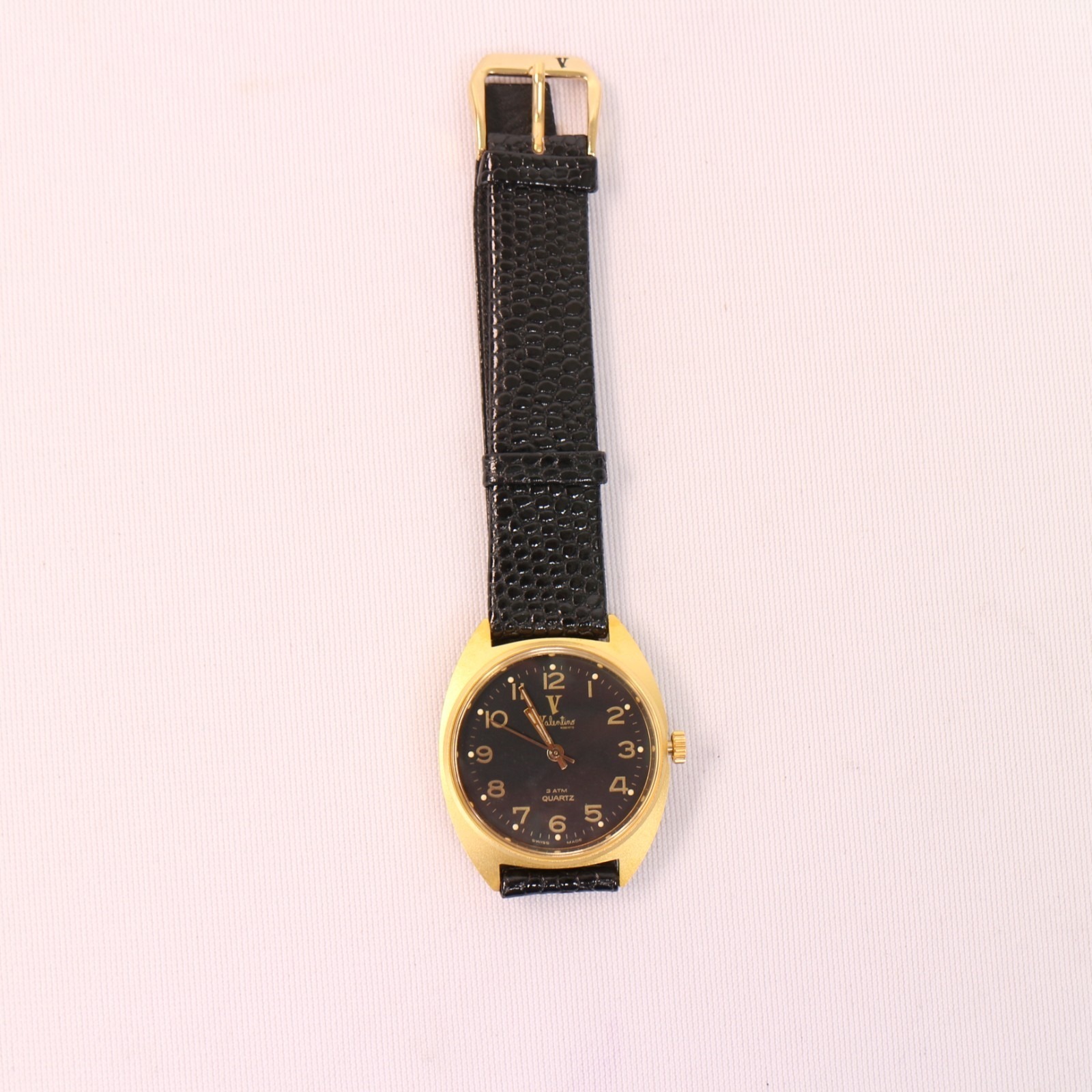 Valentino Roberto Black Crocodile Leather Strap Round Black Analog Dial Watch